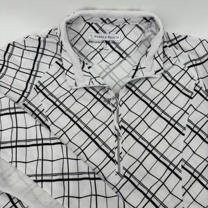 Pebble Beach 1/4 Zip Pullover Women Large White Black Plaid Dry-Luxe Golf Top